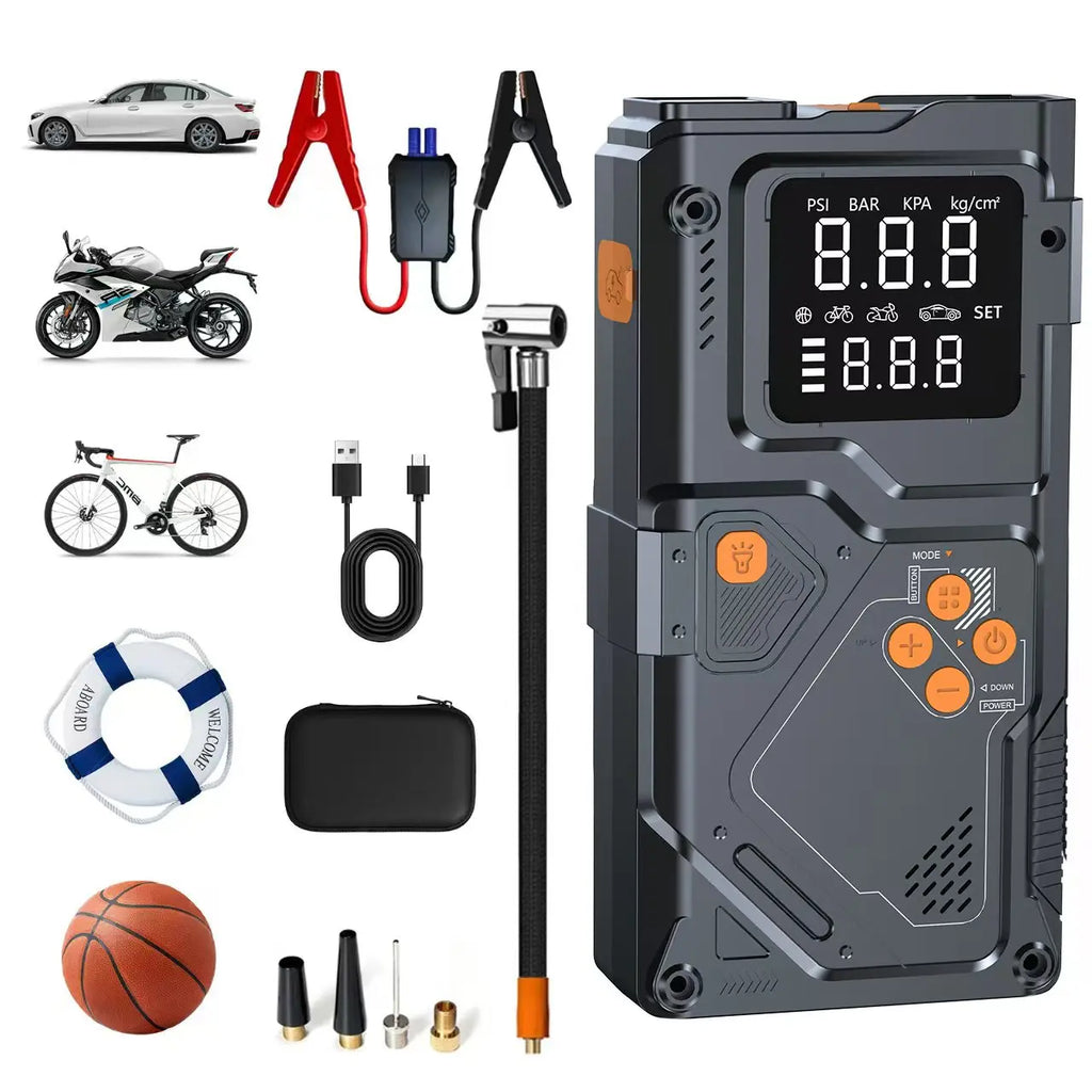 5000A 150PSI Car Jump Starter with Air Compressor Auto Tire Inflator, Large LCD Display, LED Light, for Cars, Bike & Motorcycle