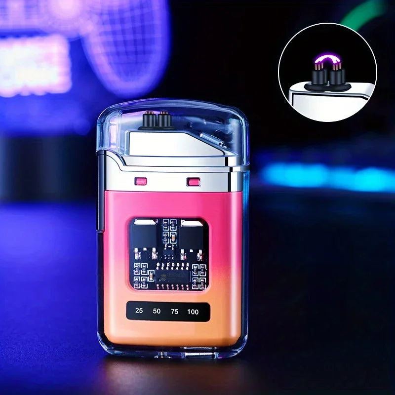 Rechargeable USB Electronic Lighter, Windproof Flameless LED Smart Dual Arc Portable Outdoor Survival Cigarette Lighters  Gifts