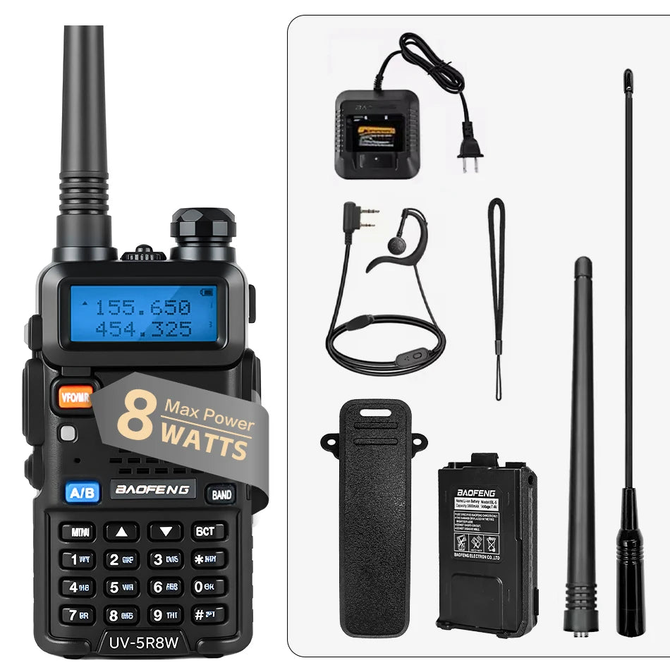 1/2PCS BaoFeng UV-5R 8W Tri-Power Walkie Talkie High Power Dual Band Long Range 128 CH Portable Handheld UV 5R Ham Two Way Radio