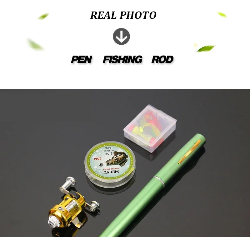 [Fish Rod+Reel+Line+Accessories] Portable Pocket Telescopic Fishing Rod Reel Full Kit Pen Shape Pole 96cm For Fishing Beginner