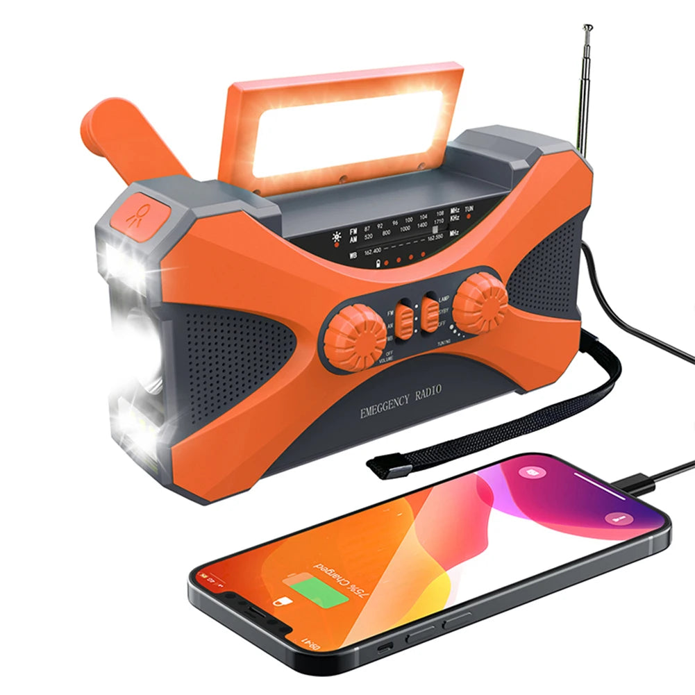 Emergency Solar Power Hand Crank Dynamo Generator 10000mAh Phone Charger Bank SOS AM/FM Weather Flashlight Radio Power Bank