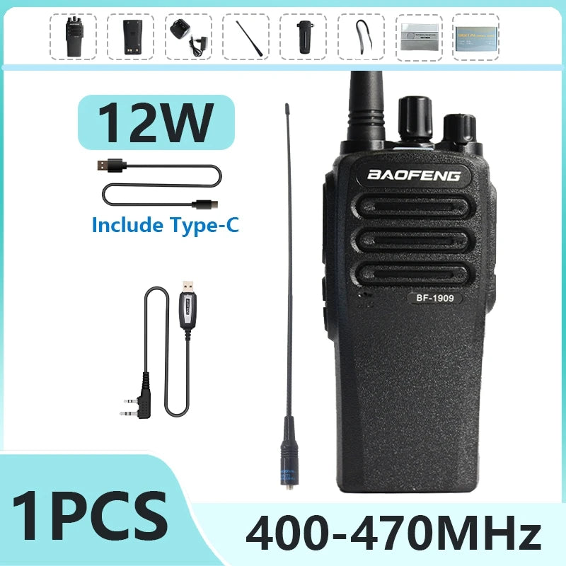1/2PCS BaoFeng BF 1909 12W High Power Walkie Talkie Long Range UHF Two Way Radio Type C Charging Transmitter Upgrade UV 5R UV 82