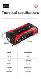 12V 60000mAh Car Jump Starter Digital Display Emergency Power Supply Portable Emergency Starter Car Battery Booster Power Bank