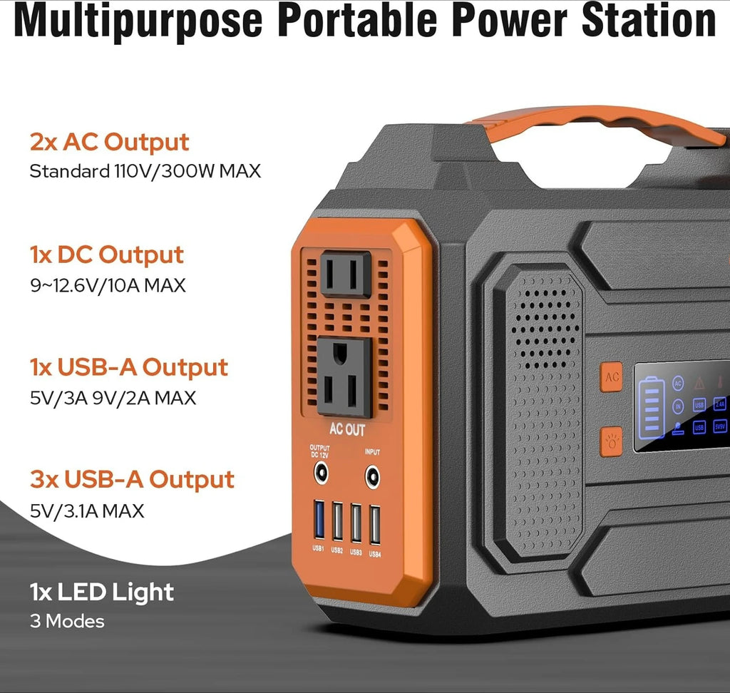 Portable Solar Generator, 300W Portable Power Station with Foldable 60W Solar Panel, 110V Pure Sine Wave 280Wh