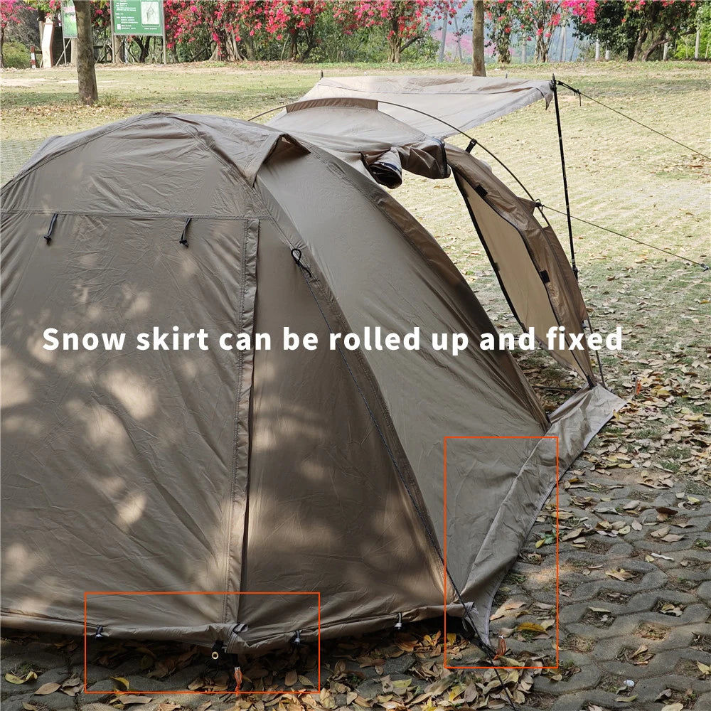 Fireproof 2 Person Winter Tent Hot Tent Waterproof Tunnel Dome Tent with Stove Jack and Snow Skirt for Camping Hiking 4 Season