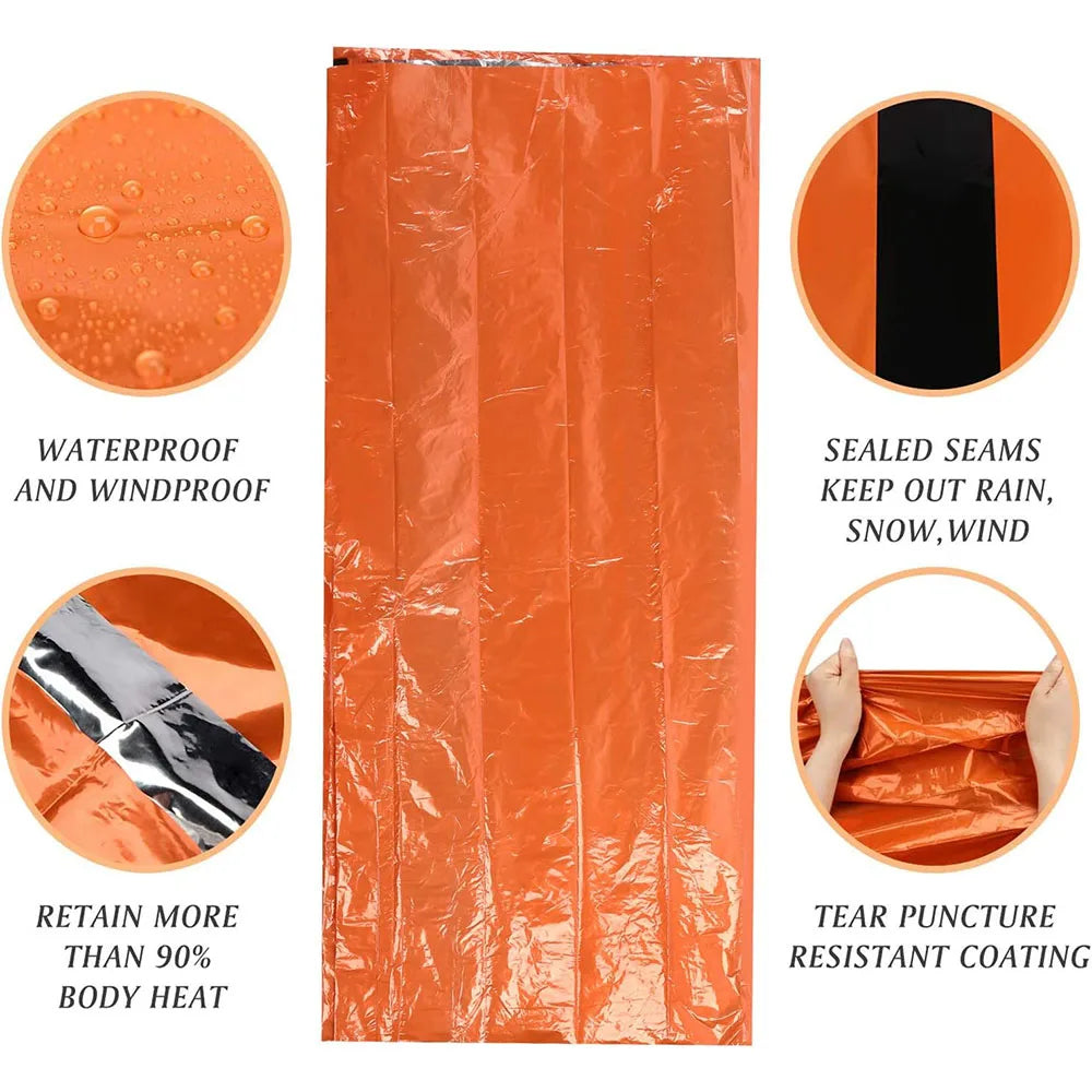 PE Emergency Sleeping Bag Waterproof Portable Survival 120x200cm Sleeping Bag for Outdoor Camping Hiking Adventure