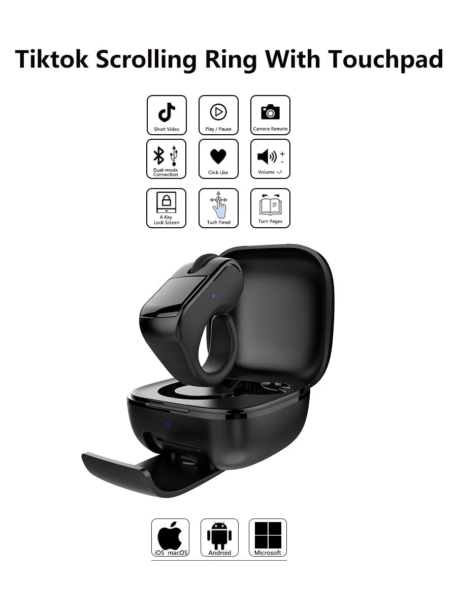 Ring Mouse Rechargeable Mini Light Weight Bluetooth 2.4G Dual-mode Wide Compatible Remote Control Selfie Scan Short Video Speech