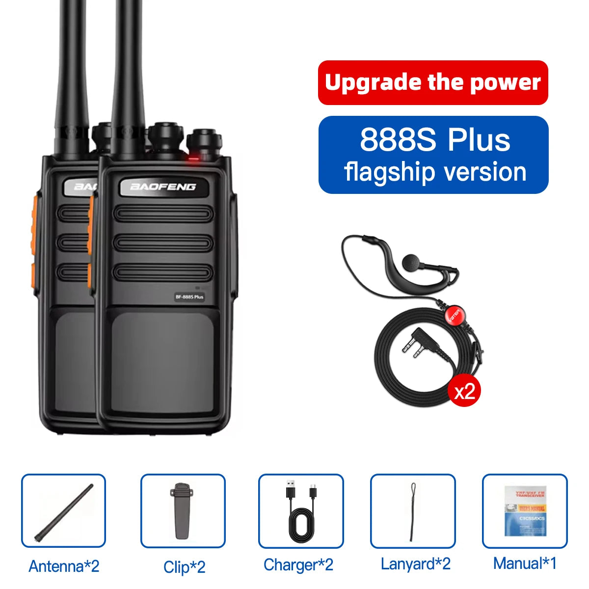 2PCS Baofeng 888SPLUS UHF 400-470MHz Portable Handheld Two-Way Radio Set 16 Channels 3-5km Ran Communication Cars Motorcycles