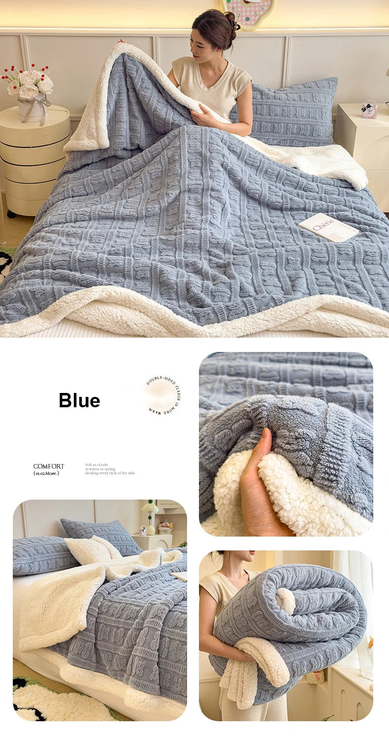 Thickened Coral Fleece Bed Blankets for Winter Warm Soft Imitation Lambs Wool Jacquard Blankets for Bedroom Sleeping Sofa Throw