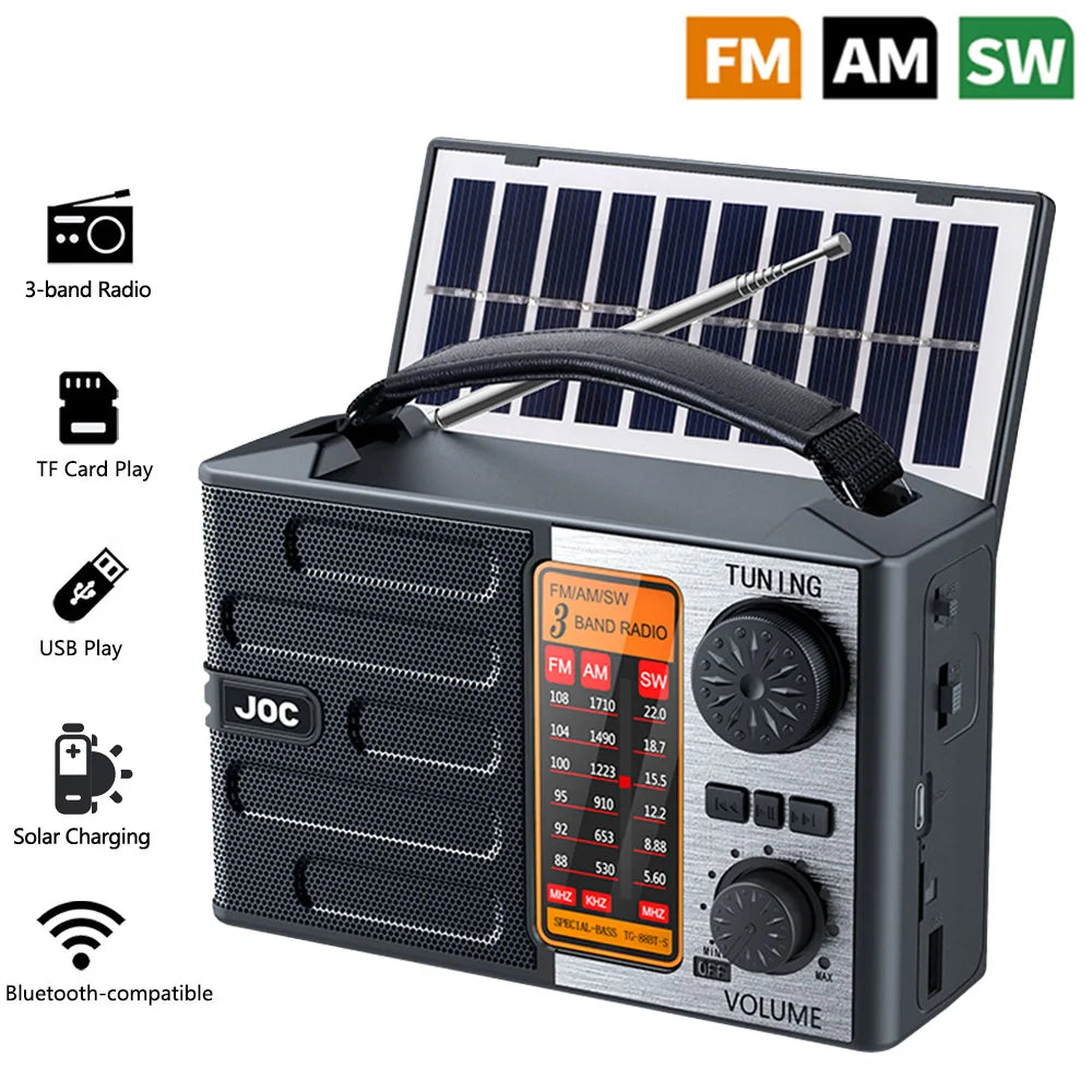 Portable Radio AM FM Rechargeable Shortwave Radios Battery Powered Full Waves support USB TF MP3 Player with Bluetooth Speaker