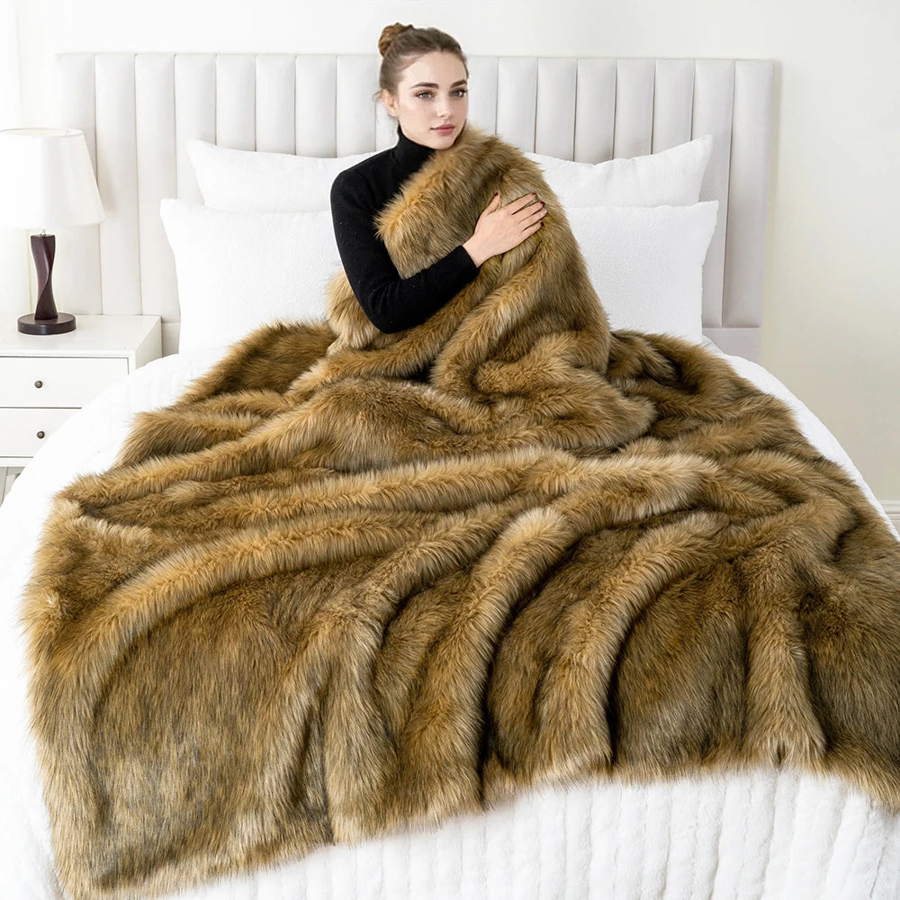 Battilo Faux Fur Throw Blanket Luxury Decorative Sofa Blankets Thick Warm Fur Blanket Soft Fluffy Plaid Throws For Bed King Size
