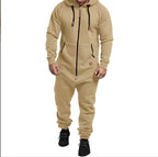 Mens Onesie Jumpsuit Pajamas Long Sleeve Sweatpants Pure Color Splicing Autumn Winter Casual Hoodie Male Zipper Jumpsuit