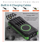 Long-lasting Solar Power Bank, Portable Solar External Battery Pack Built-in Cables, Portable Wireless Charger with Solar Panel