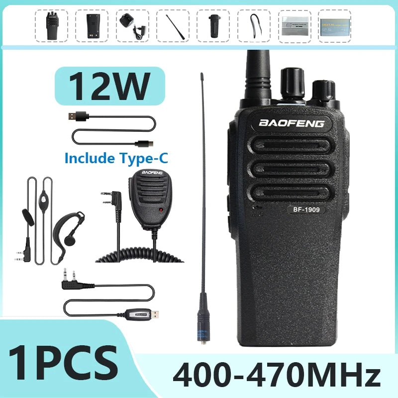 1/2PCS BaoFeng BF 1909 12W High Power Walkie Talkie Long Range UHF Two Way Radio Type C Charging Transmitter Upgrade UV 5R UV 82