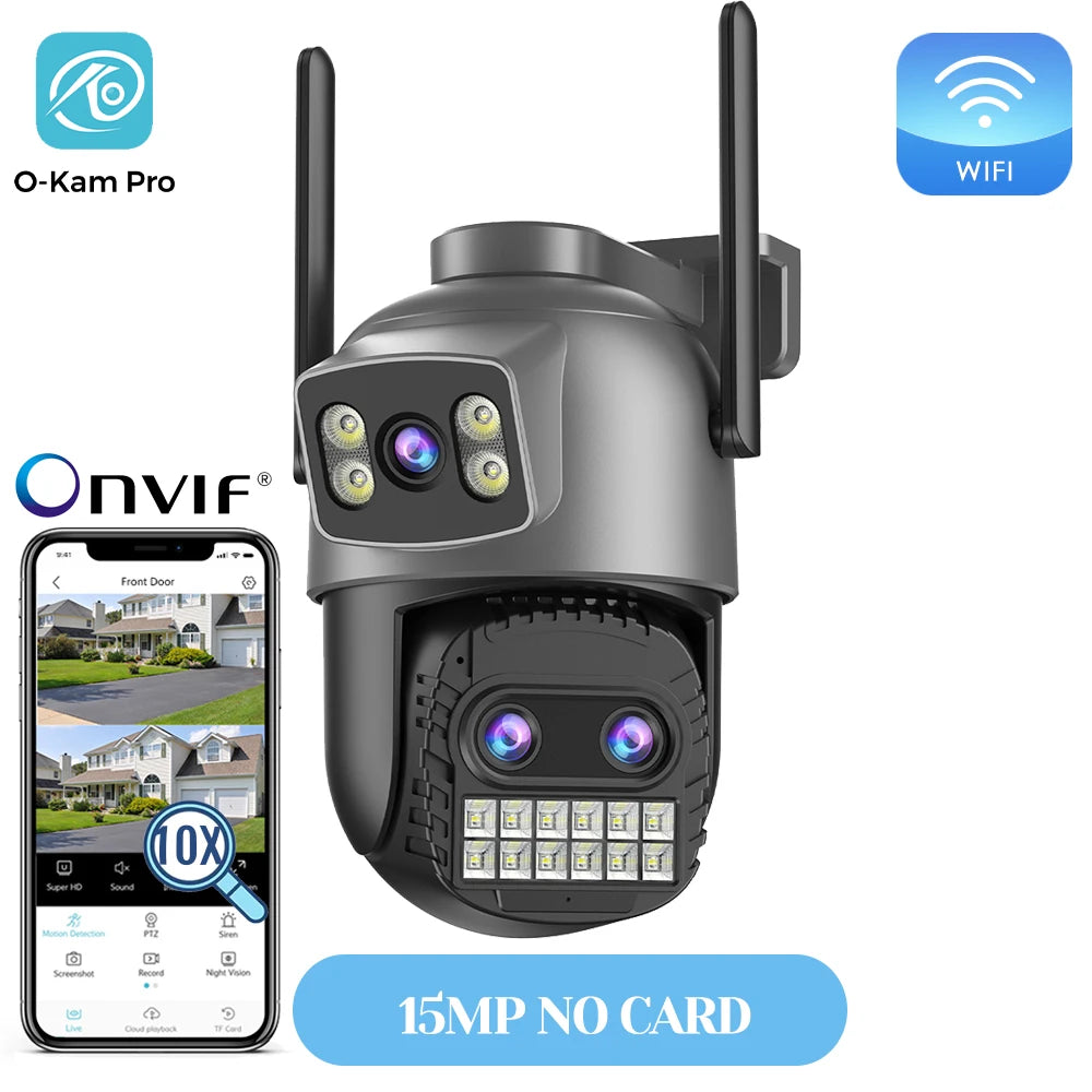 20MP Outdoors Wifi Camera 10K HD Three Lens Security 5G PTZ IP Camera 10X Digital Zoom Lens Human AI Auto Detect Tracking Camera