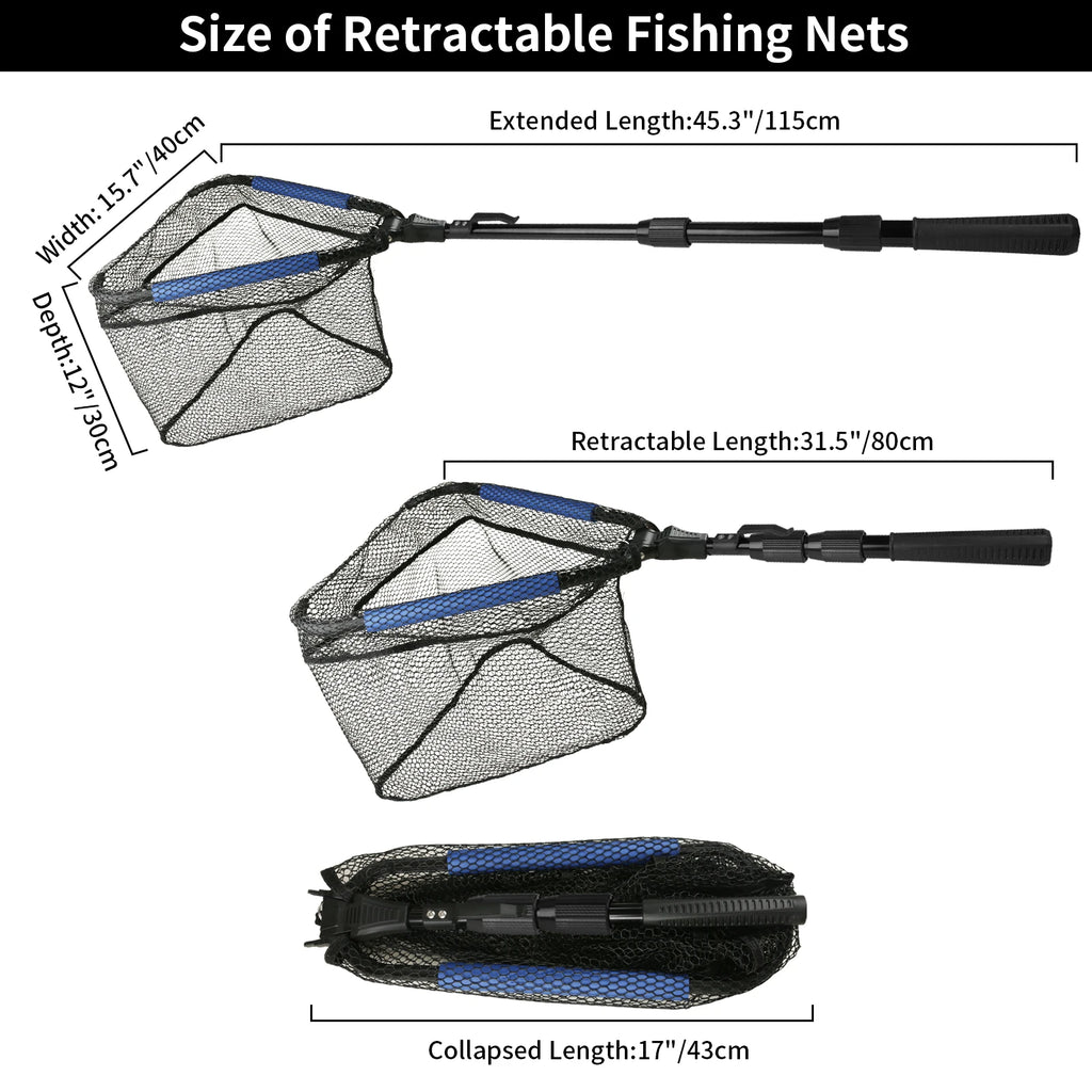 Fishing Landing Net Aluminum Alloy Durable Telescoping Extend to 190cm/130cm/55cm Folding Mesh Safe Fish Catching Releasing