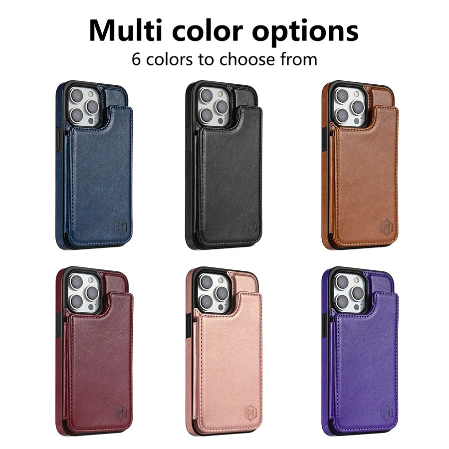 Wallet Solid Color Magnetic Double Buckle RFID Blocking Card Leather Case For iPhone 15 Pro Max 14 Plus 13 12 11 XR XS SE 2 8 7