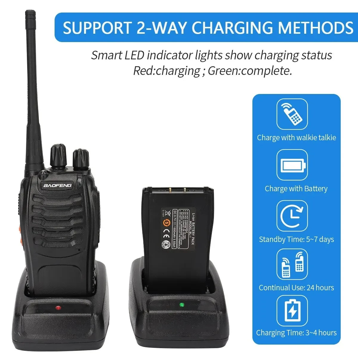Baofeng 4Pcs BF 888S Walkie Talkie UHF 400 470MHz Long Range Two Way Ham Radios Transceiver for Hunting Hotel
