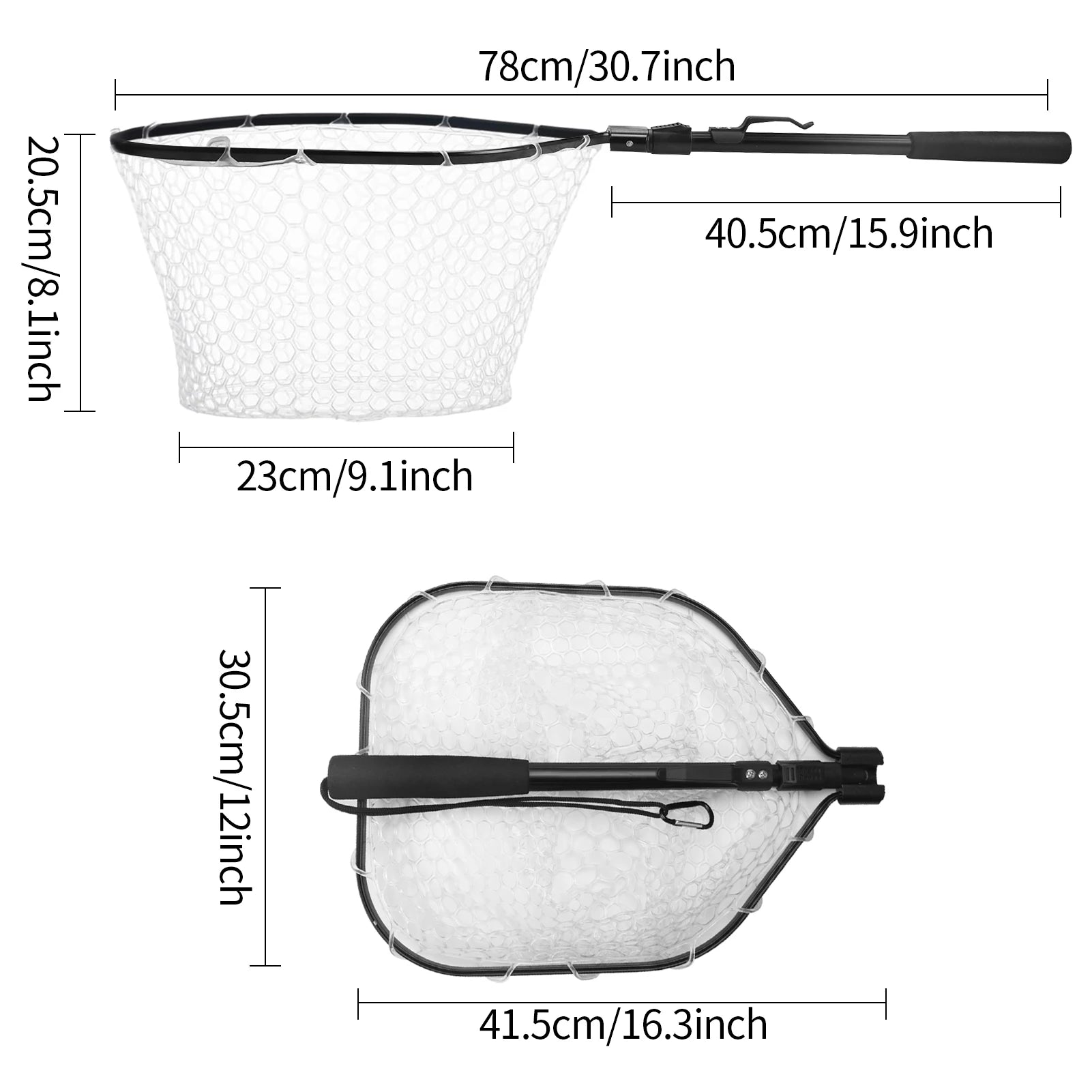 Fishing Landing Net Aluminum Alloy Durable Telescoping Extend to 190cm/130cm/55cm Folding Mesh Safe Fish Catching Releasing
