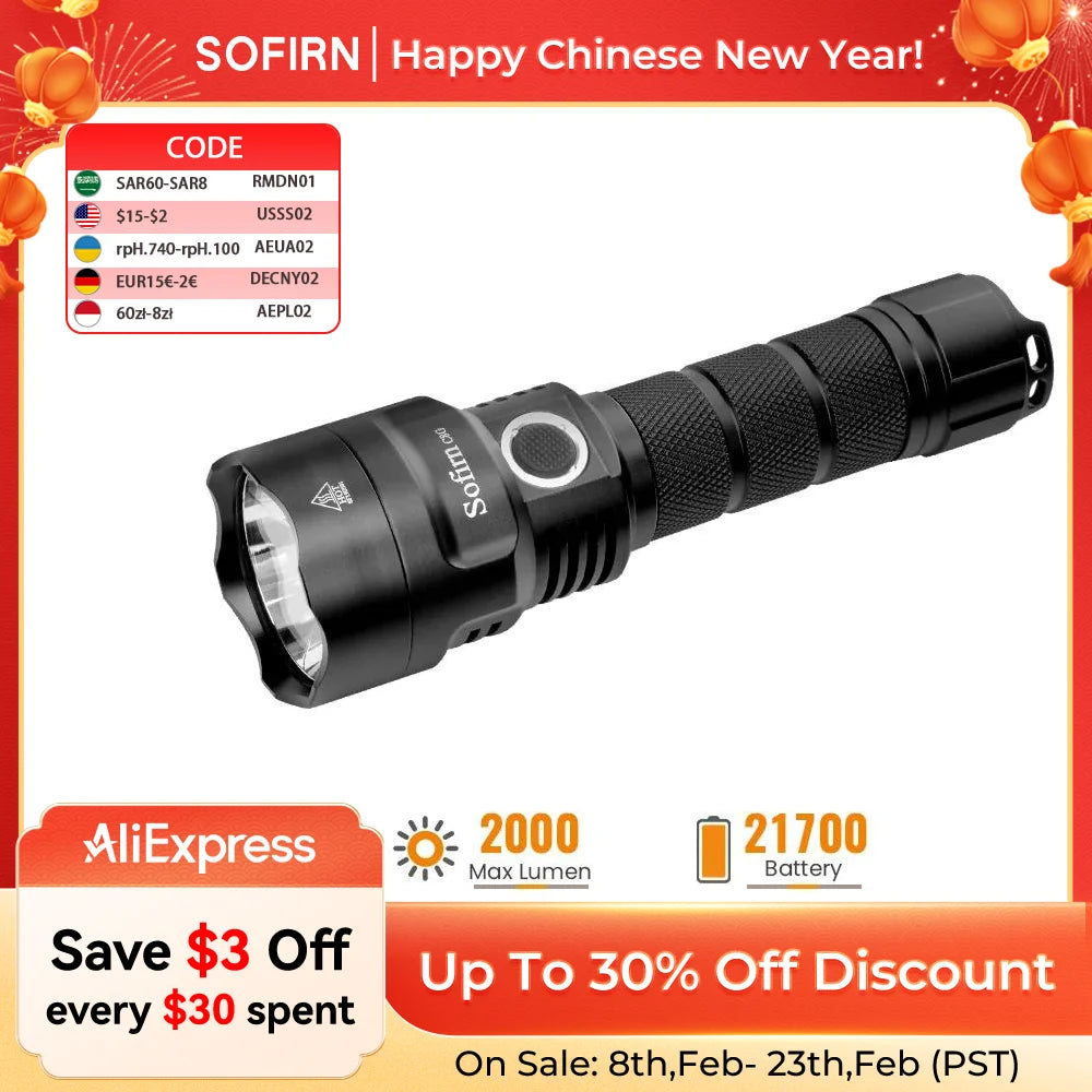 Sofirn C8G Powerful LED Flashlight 21700 SST40 18650 With Power Indicator Lantern Torch 2 Groups Ramping SOS Beacon Outdoor