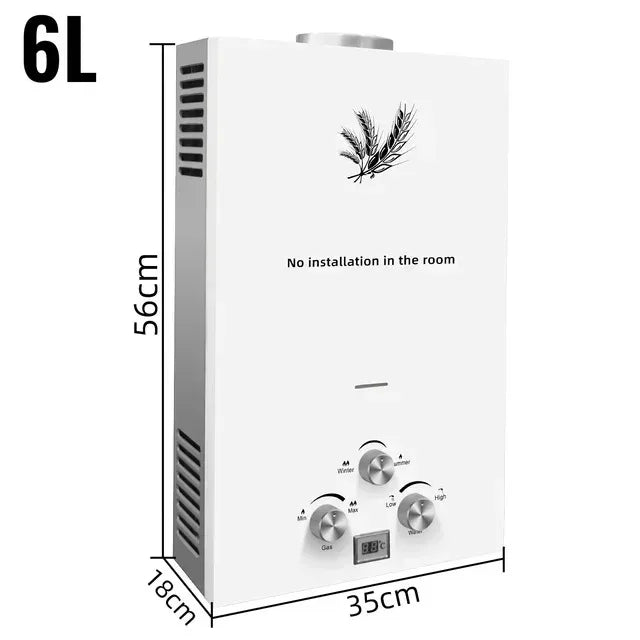 VEVOR 6L 8L 10L 12L 16L 18L LPG Portable Instand Water Heater Propane Gas LPG Wall-Mounted Tankless Water Heater Digital Display