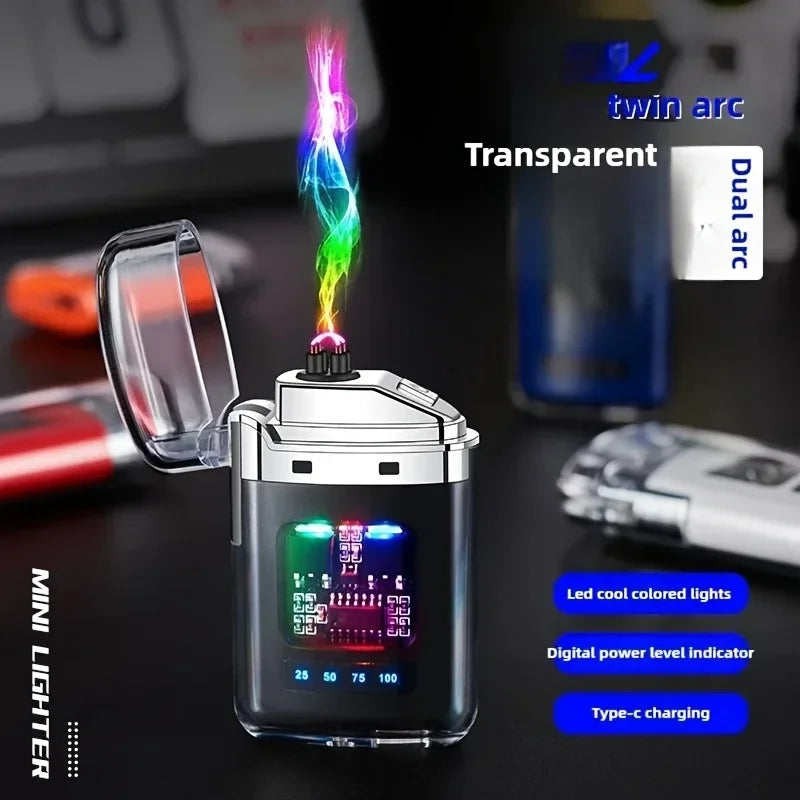 Rechargeable USB Electronic Lighter, Windproof Flameless LED Smart Dual Arc Portable Outdoor Survival Cigarette Lighters  Gifts