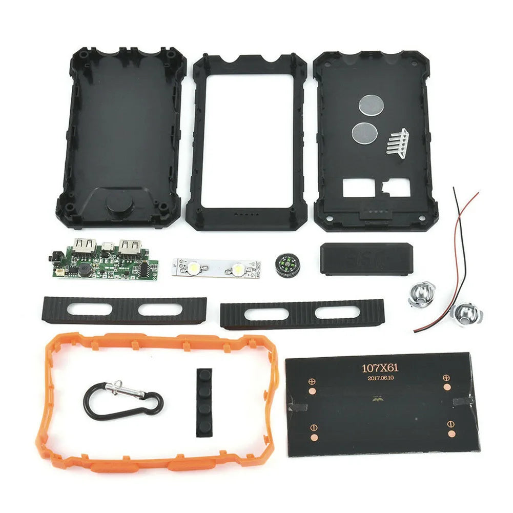 Solar Panel DIY Power Bank Case Charge Storage Box Dual USB Power Bank Shell SOS Light Flashing Light Compass Power Bank Box