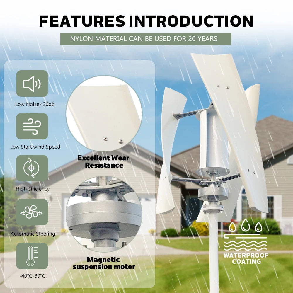 Household Vertical Wind Turbine 3000W 12V/24V/48V Low Noise Free MPPT Controller Duty-Free Delivery In Poland