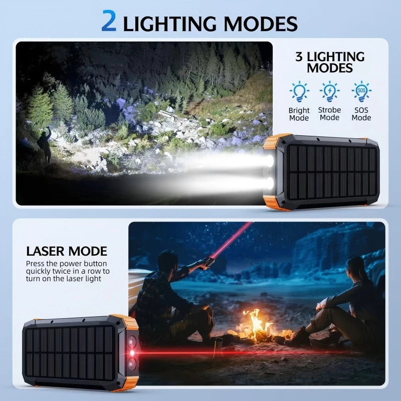 30000mAh Hand Crank Solar Power Bank Magnetic Wireless 22.5W Fast Charging for Airpods iWatch for iPhone 16 Powerbank with Light