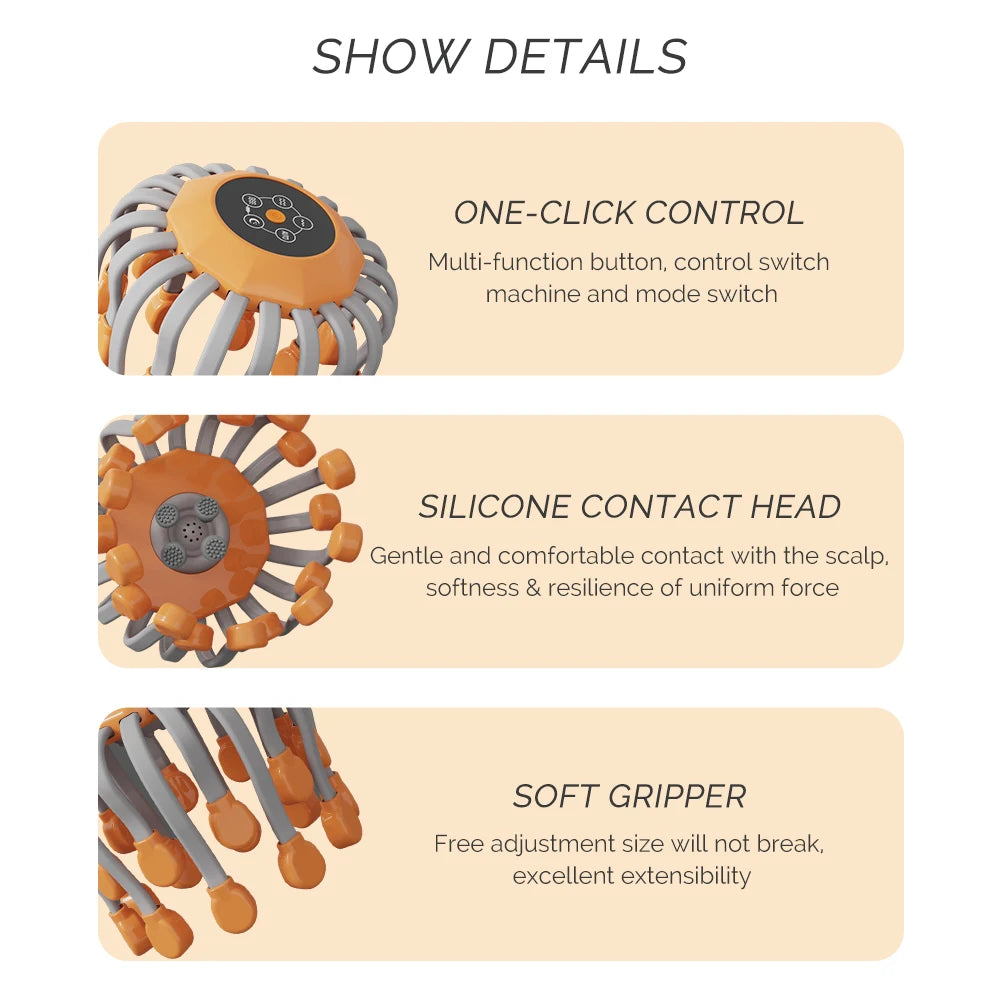 24Massage Heads Electric Scalp Massager Red Light Vibrator Octopus Head Scratcher For Relaxation Stress Migraine