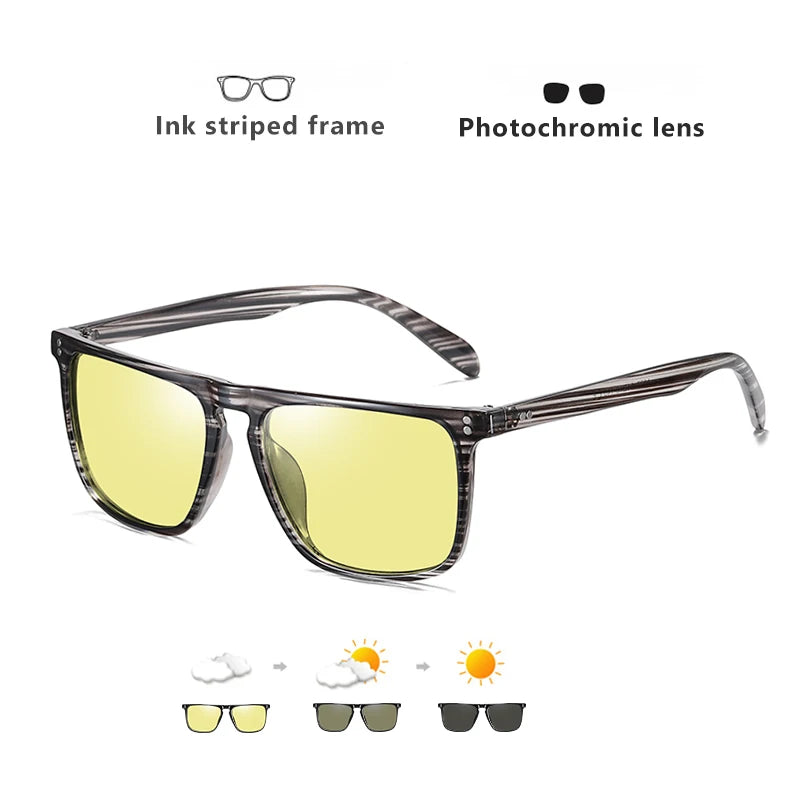 Brand Rivet Square Photochromic Sunglasses Men Polarized Women Driving Sun Glasses Day Night Vision Anti-Glare zonnebril heren