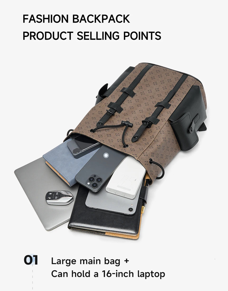 Septwolves Fashion Design Printed Leather Backpack Man Large Flip Cover Business Print Travel Laptop Bags Big Monogram Bagpack