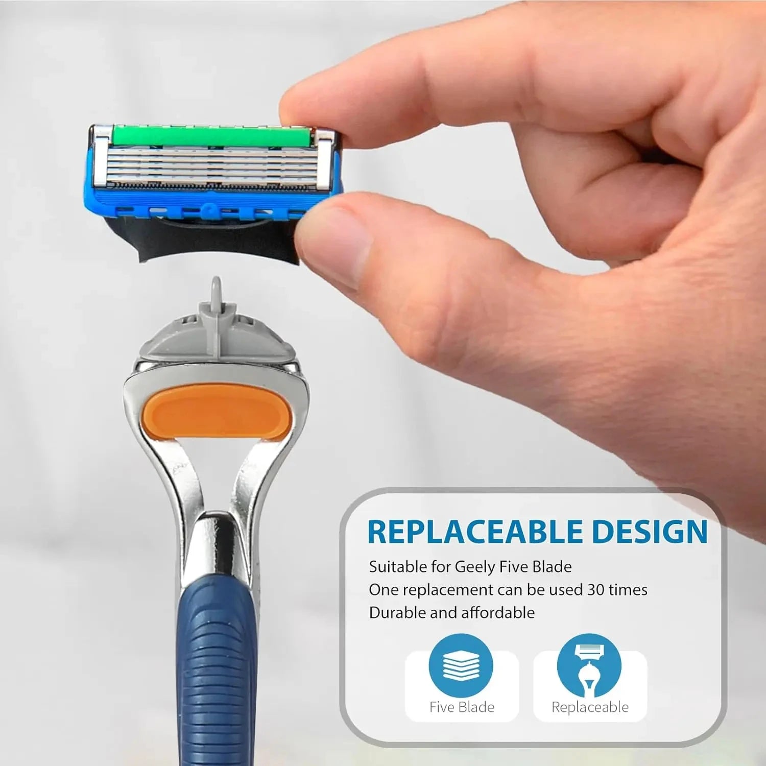 Men's manual safety razor, equipped with precision 5-layer stainless steel blades and ergonomic metal handle, 4-20 replacements