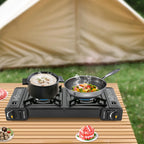 Portable Camping Stove, 2 Burners Butane Camping Stove with Carrying Case, Adjustable Fire Power Auto Ignition for RV Travel Use