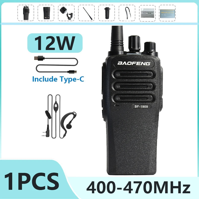 1/2PCS BaoFeng BF 1909 12W High Power Walkie Talkie Long Range UHF Two Way Radio Type C Charging Transmitter Upgrade UV 5R UV 82