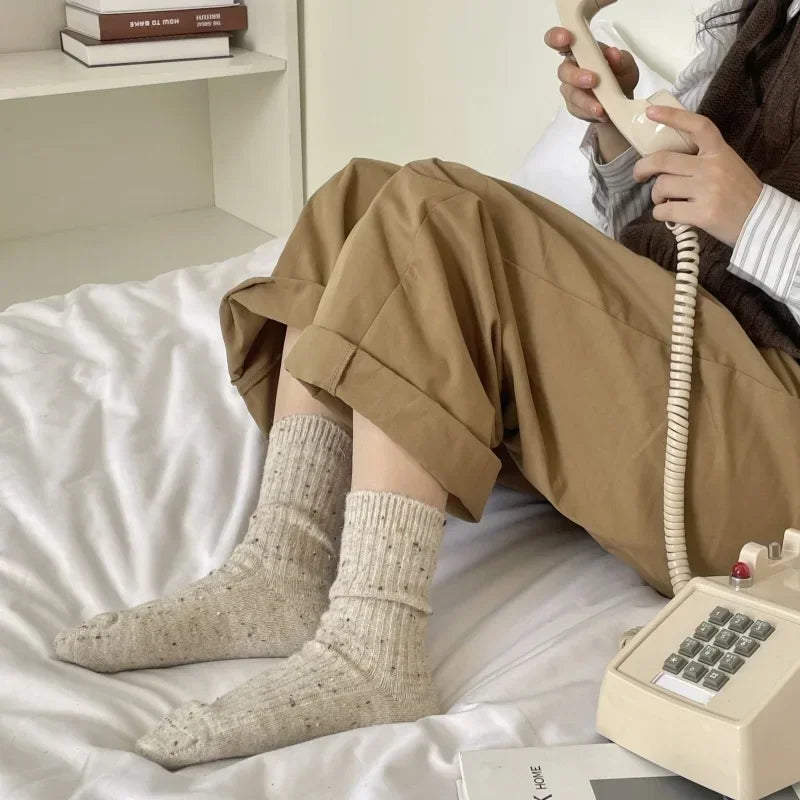 Winter Women Socks Wool Cashmere Thick Warm Long Socks Japanese Fashion Solid Color Thermal Floor Sleeping Socks Christmas Gifts