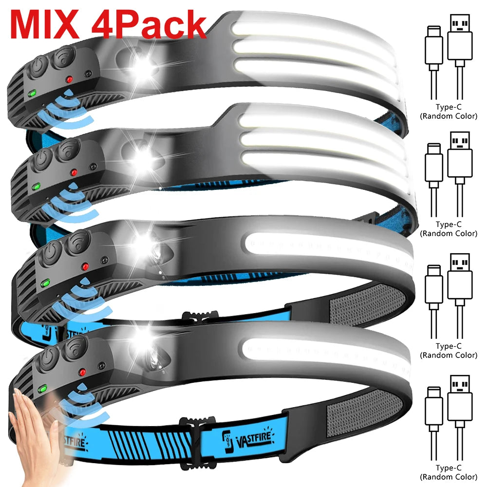 Induction Headlamp COB+LED Head Flashlight Built in Battery USB Rechargeable Outdoor Waterproof Camping Fishing Work Lantern ﻿