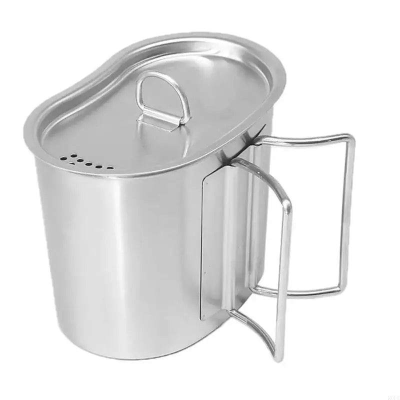 R6FE Stainless Steel Camping Cup with Foldable Handle 700ml Water Coffee Mug Cooking Cup with Lid Outdoor Cookware