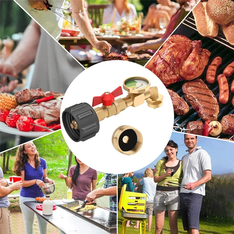 FAST-3 Pcs Propane Refill Elbow Adapter With Tank Gauge, Propane Tank Adapter For 1 Lb Tank, Universal Propane Gas Gauge