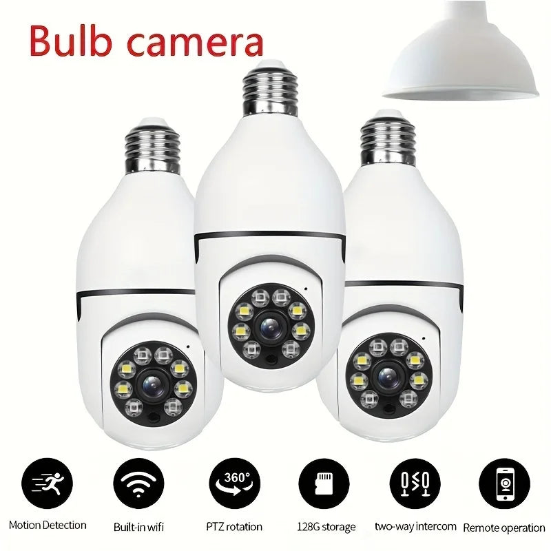 2PC Ease Life APP-Light Bulb Security Cameras Indoor Outdoor Wireless WiFi Camera 2.4GHz, 360 Degree, E27 Light Socket Screw In