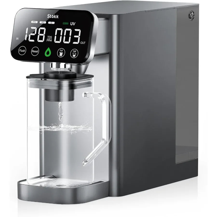 T1 Lite UV Reverse Osmosis Water Filter Countertop 6-Stage RO System with Carafe Alkaline Boost Gray NSF/ANSI 58372 Reduce TDS