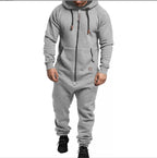 Mens Onesie Jumpsuit Pajamas Long Sleeve Sweatpants Pure Color Splicing Autumn Winter Casual Hoodie Male Zipper Jumpsuit
