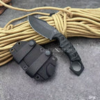 Outdoor Professional Hunting Knife with Sheath Finger-ring Handle Ergonomic Grip for Polar Survival Combat Self-defense Hunting