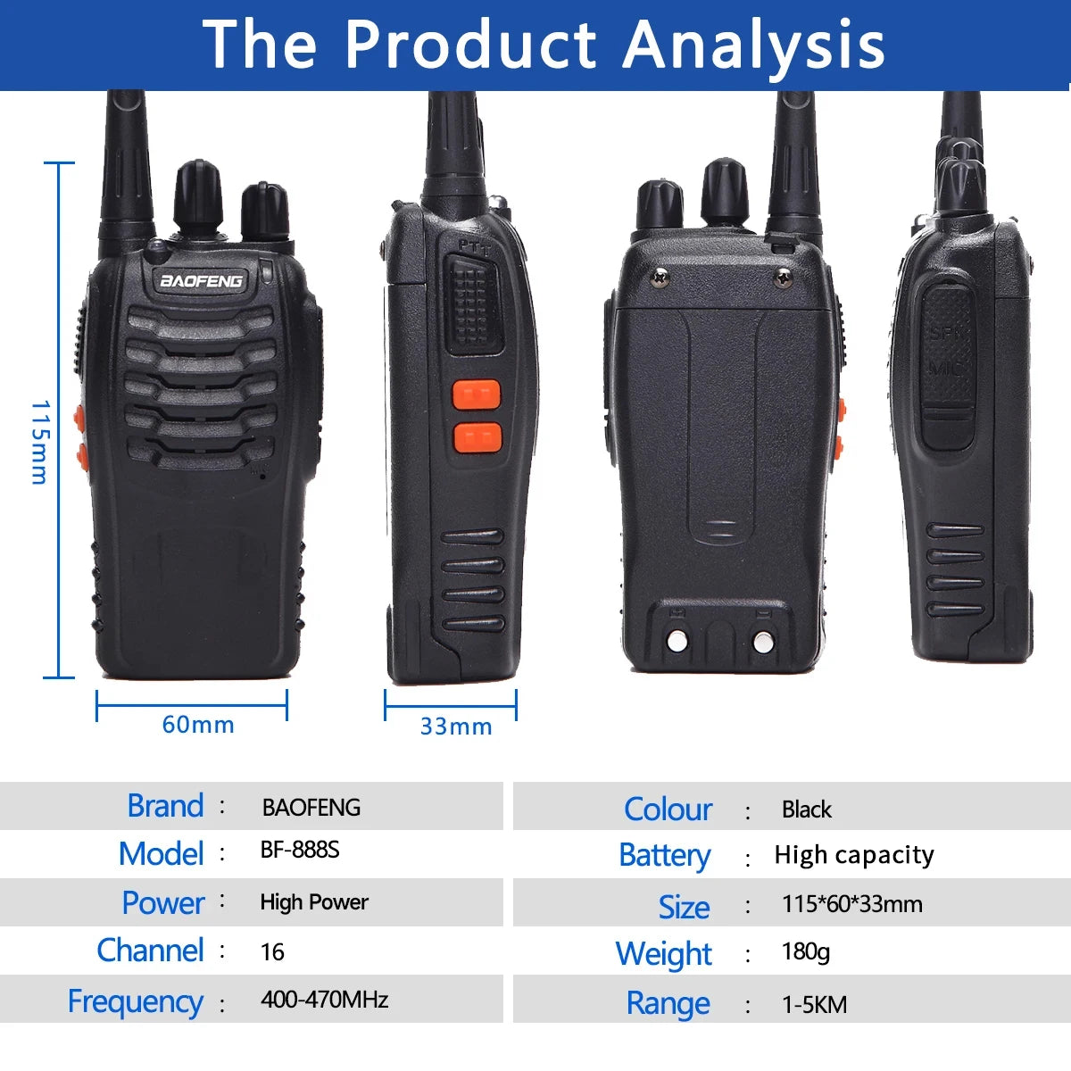 2/4PCS Baofeng Long Range UHF 400-470MHz USB/EU/US Ham Two Way Radio