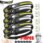 Sensor Headlamp USB Rechargeable LED Flashlight XPE+COB Torch Camping Waterproof Headlight Fishing Headlamp 1/2/3/4/5/8/10PCS