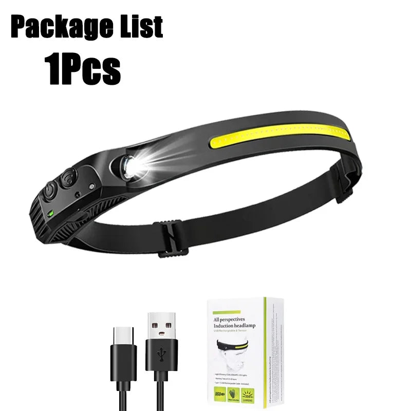Sensor Headlamp USB Rechargeable LED Flashlight XPE+COB Torch Camping Waterproof Headlight Fishing Headlamp 1/2/3/4/5/8/10PCS