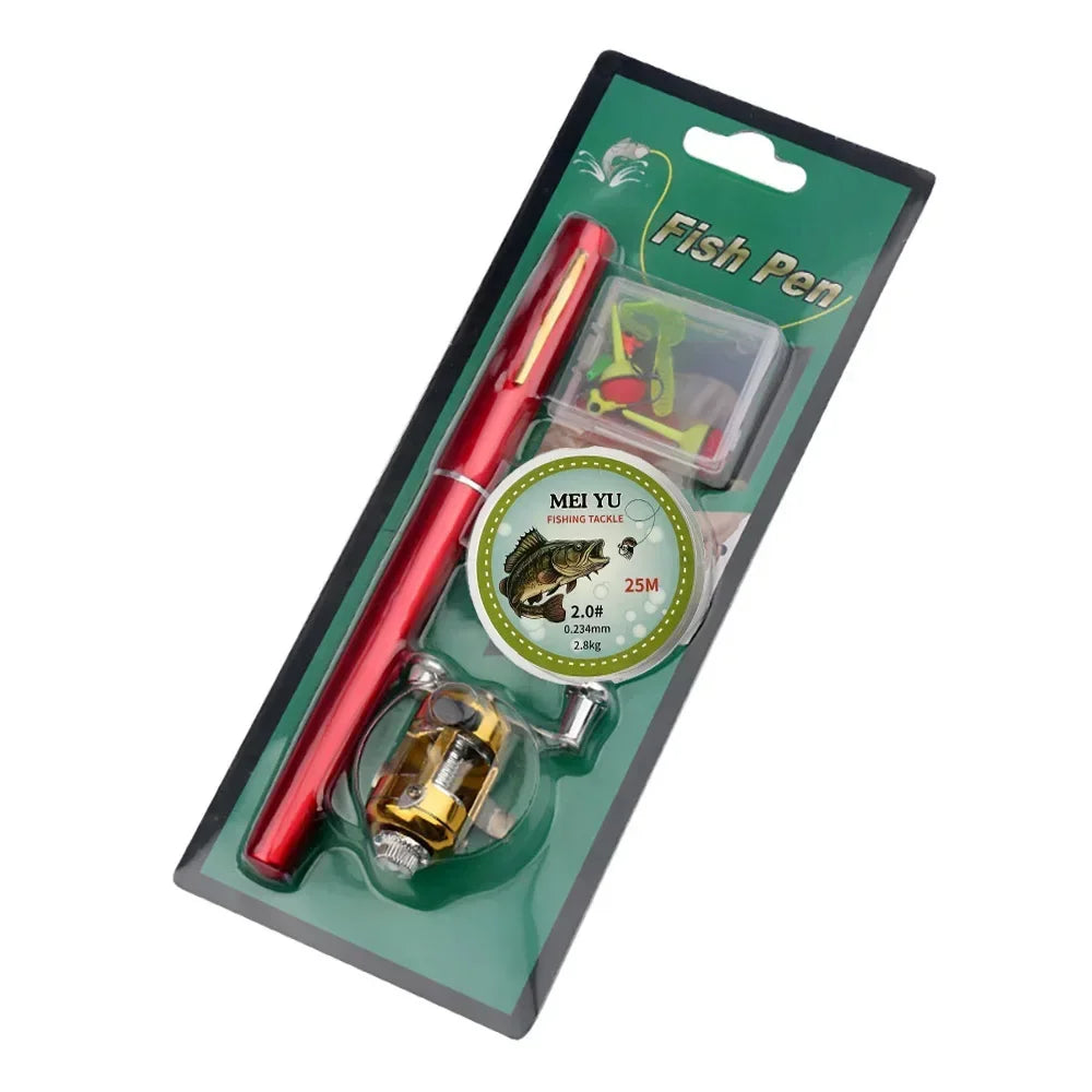 [Fish Rod+Reel+Line+Accessories] Portable Pocket Telescopic Fishing Rod Reel Full Kit Pen Shape Pole 96cm For Fishing Beginner