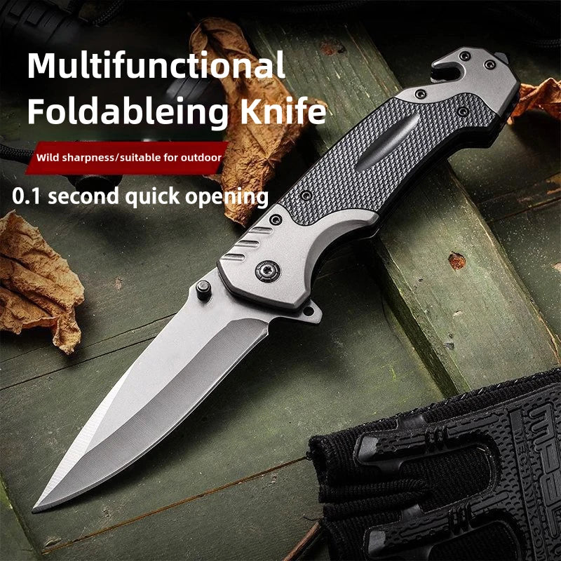 Folding knife with clip, EDC small knife with webbed opening and padded lock, outdoor survival camping hunting fishing knife