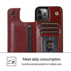 Wallet Double Button With Card Slot Stand Flip Leather Case For iPhone 16e 16 Pro Max 15 Plus 14 13 12 Mini 11 SE3 SE2 X XR 8 7