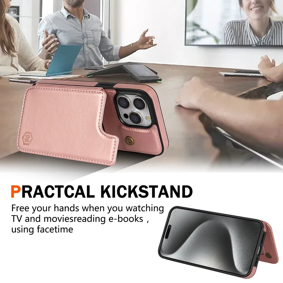 Wallet Solid Color Magnetic Double Buckle RFID Blocking Card Leather Case For iPhone 15 Pro Max 14 Plus 13 12 11 XR XS SE 2 8 7